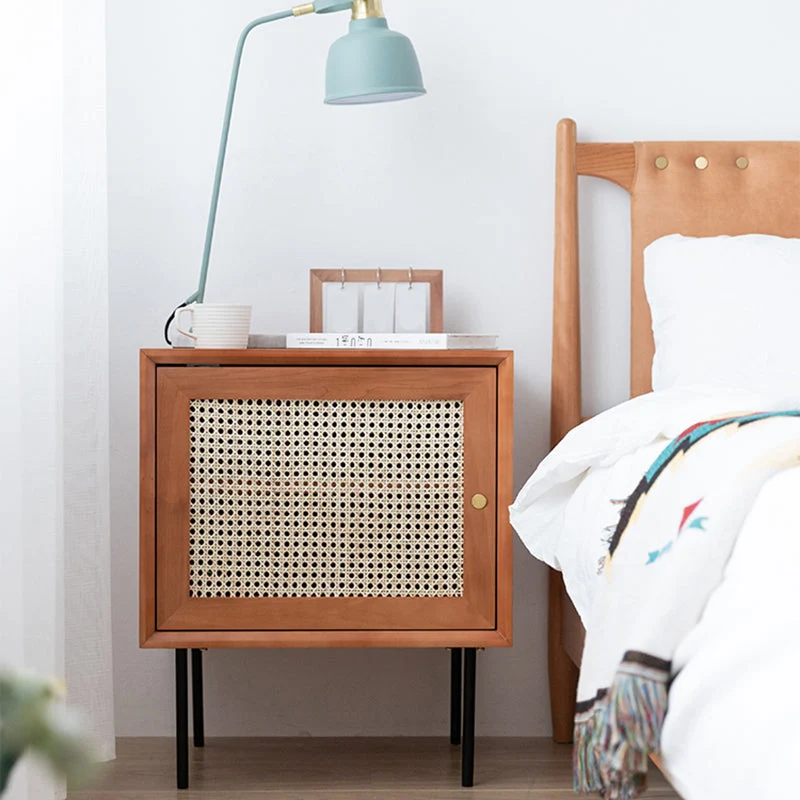 Solid Wood Bed Nightstand Contemporary Night Table with Cabinets
