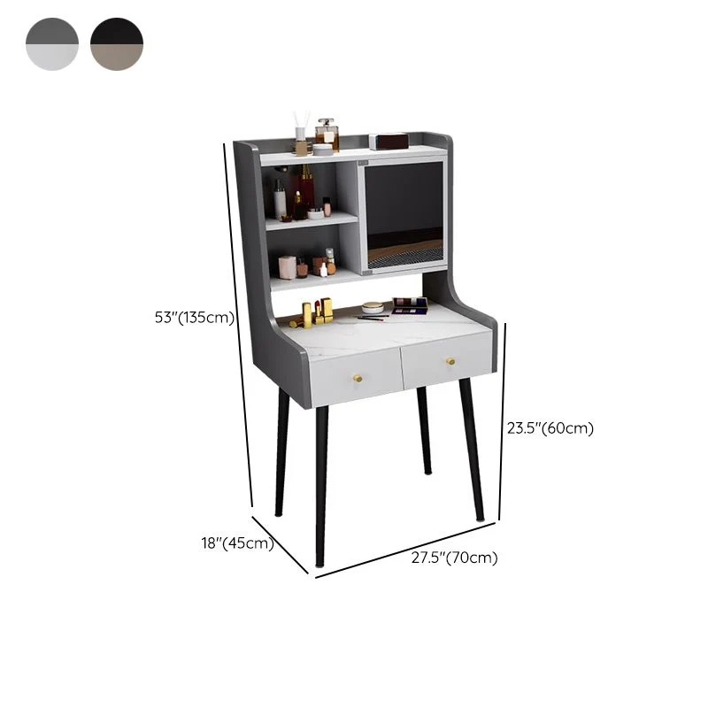 Two Piece Modern Mirrored Vanity Set Black/Grey Engineered Wood Dresser