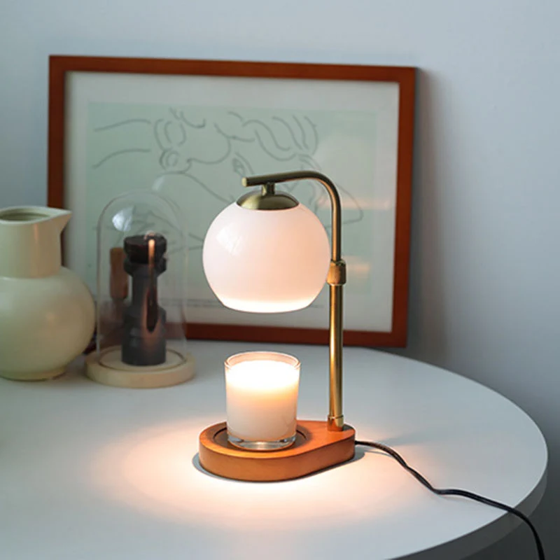 Traditional Vintage Wood Iron Glass Round 1-Light Melting Wax Table Lamp For Bedroom