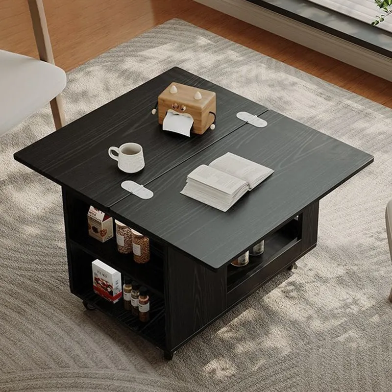 Modern Minimalist Movable Rectangular Plywood Foldable Coffee Table 2-Tier For Living Room