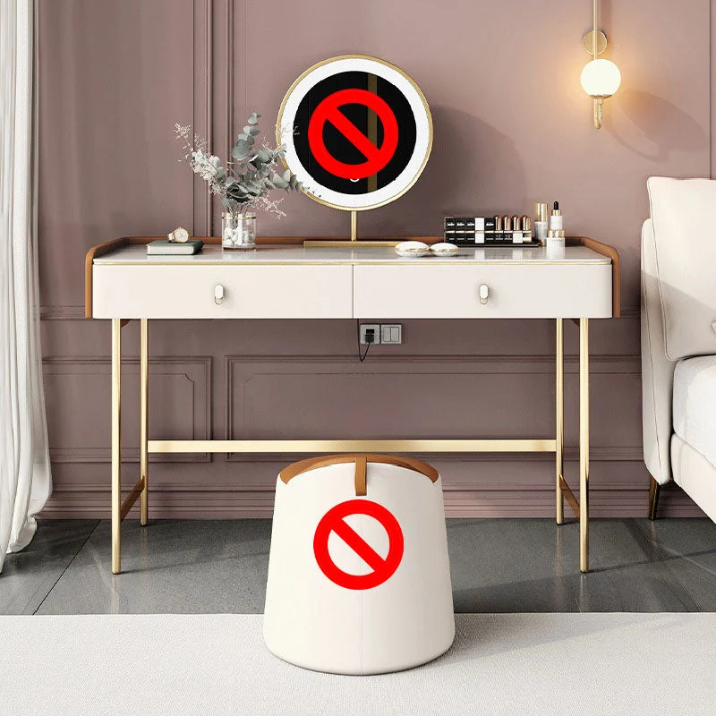 Luxurious Vanity Set 2 Storage Drawers with Gold Base in White