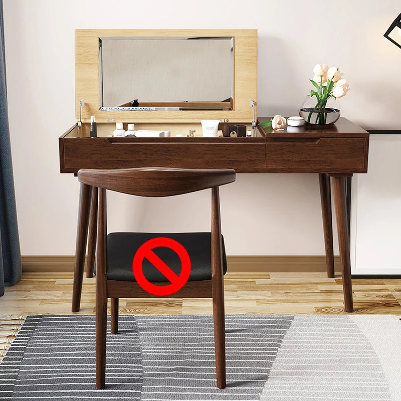 Rubberwood Dressing Table Set with Stool 1-Drawer Wood Vanity Table