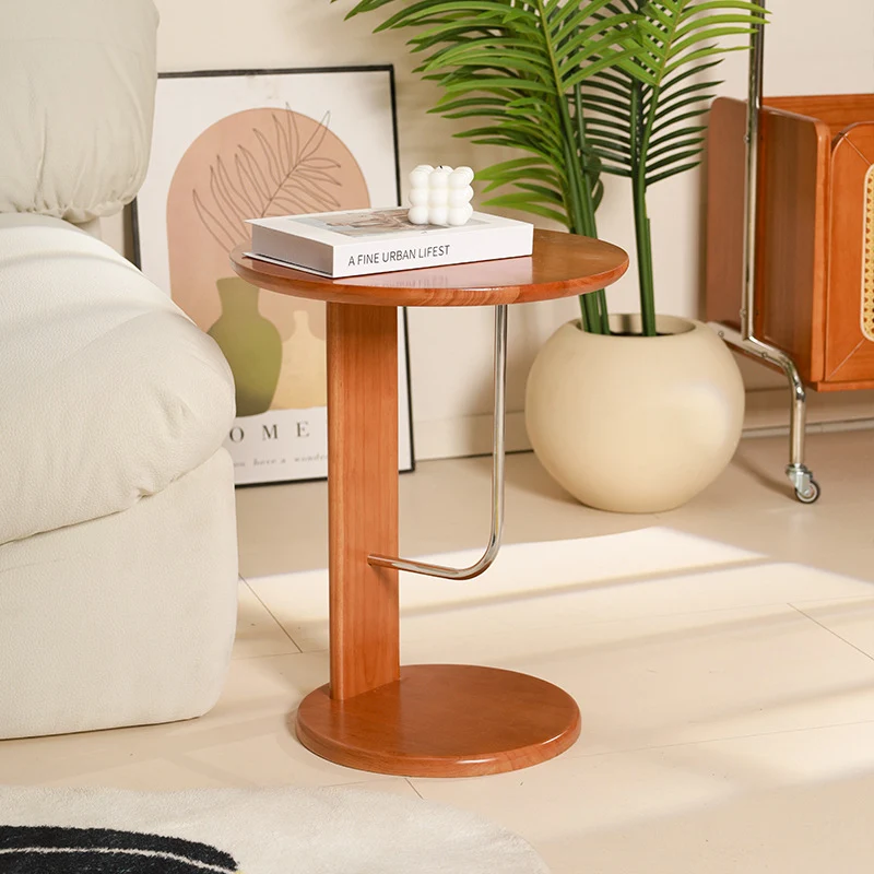 Traditional Vintage Round Rubberwood Carbon Steel Side Table For Living Room