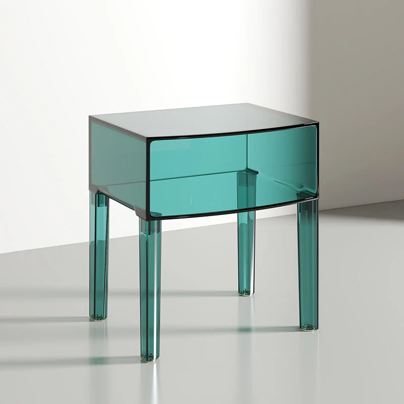 Modern Mid-Century PC Rectangular Nightstand 1/2-Tier Storage Shelves For Bedroom