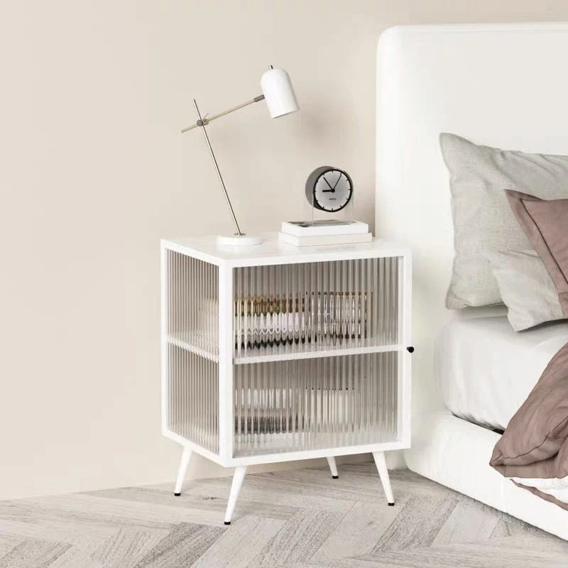 Glass and Metal Night Table Modern Minimalist Open Bedside Table with Legs