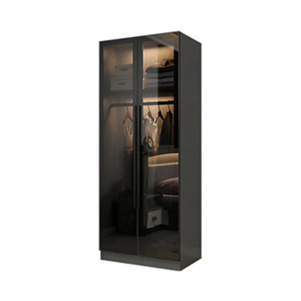 Contemporary Wardrobe Armoire with Shelves Wood and Glass Wardrobe Closet