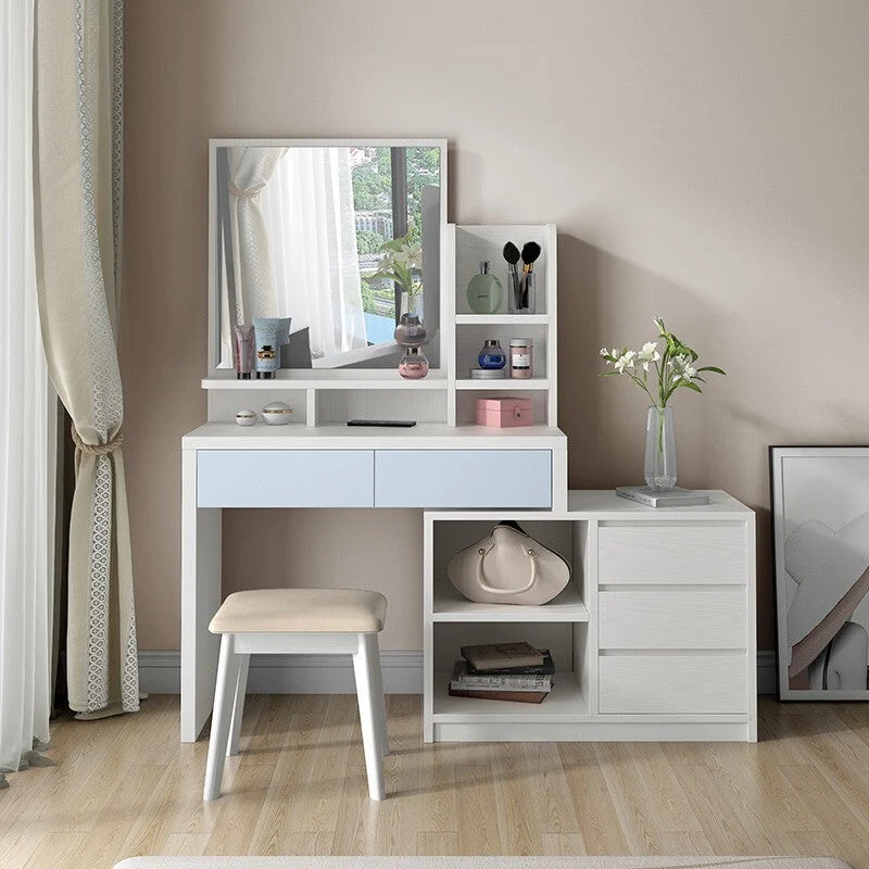 15.74" Wide Vanity Tables Wood Makeup Table with 5 Storage Drawers and Mirror