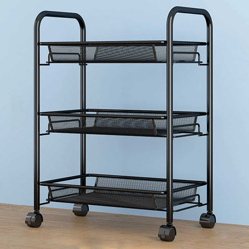 Modern Style Bookshelf Open Back Metal Bookcase with Caster Wheels for Home