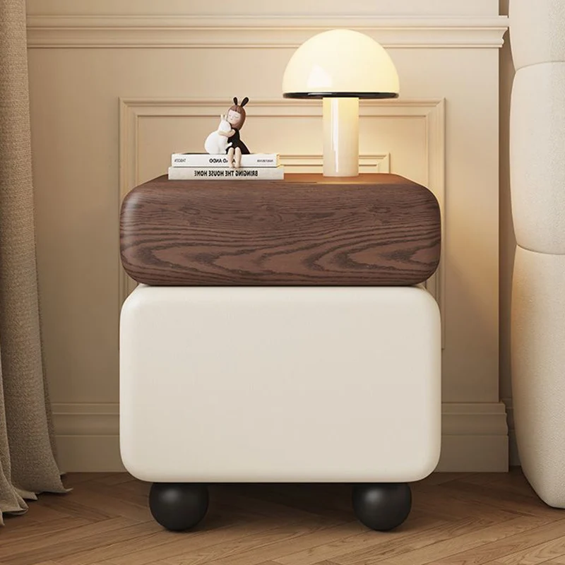 Traditional Vintage Square & Rectangular MDF Solid Wood Plywood Wood Pine Wood Microfiber Leather Nightstand 2-Drawer for Bedroom