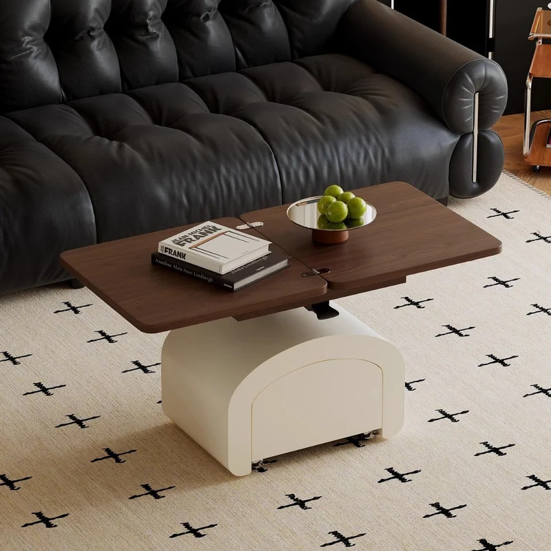 Modern Minimalist Rectangular Solid Wood Plywood Veneer Pine Wood Veneer Liftable Coffee Table 1-Tier For Living Room