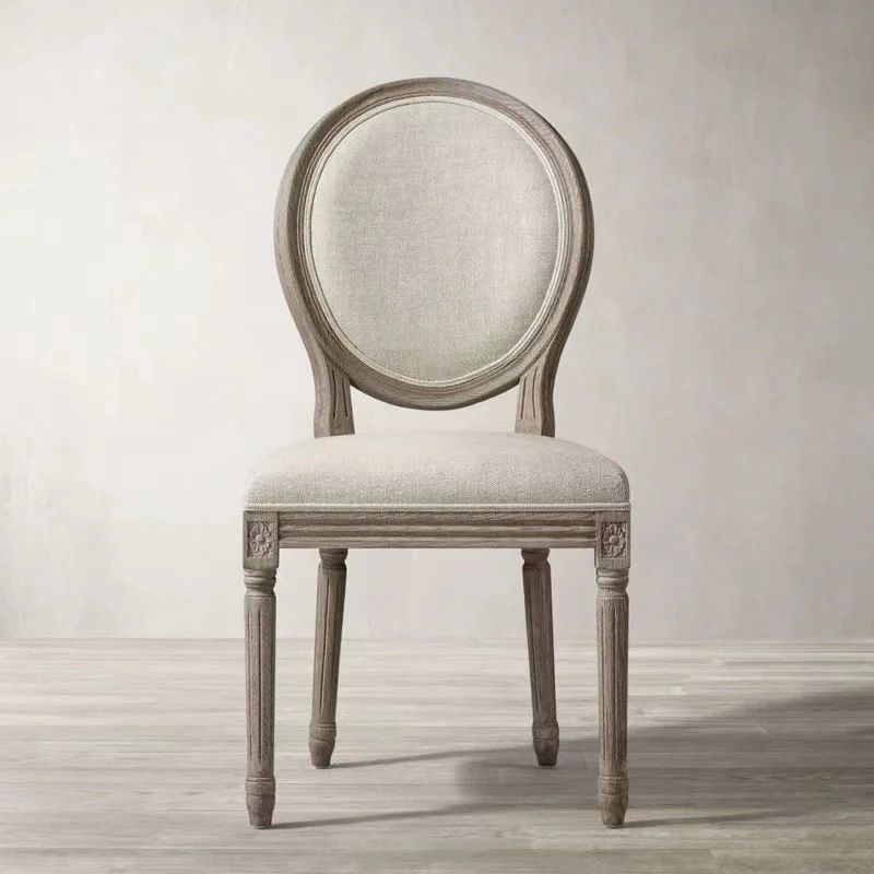 Modern Shabby Chic Distressed White-Painted Ash Wood Polyester Fabric Dining Chair Backrest For Living Room