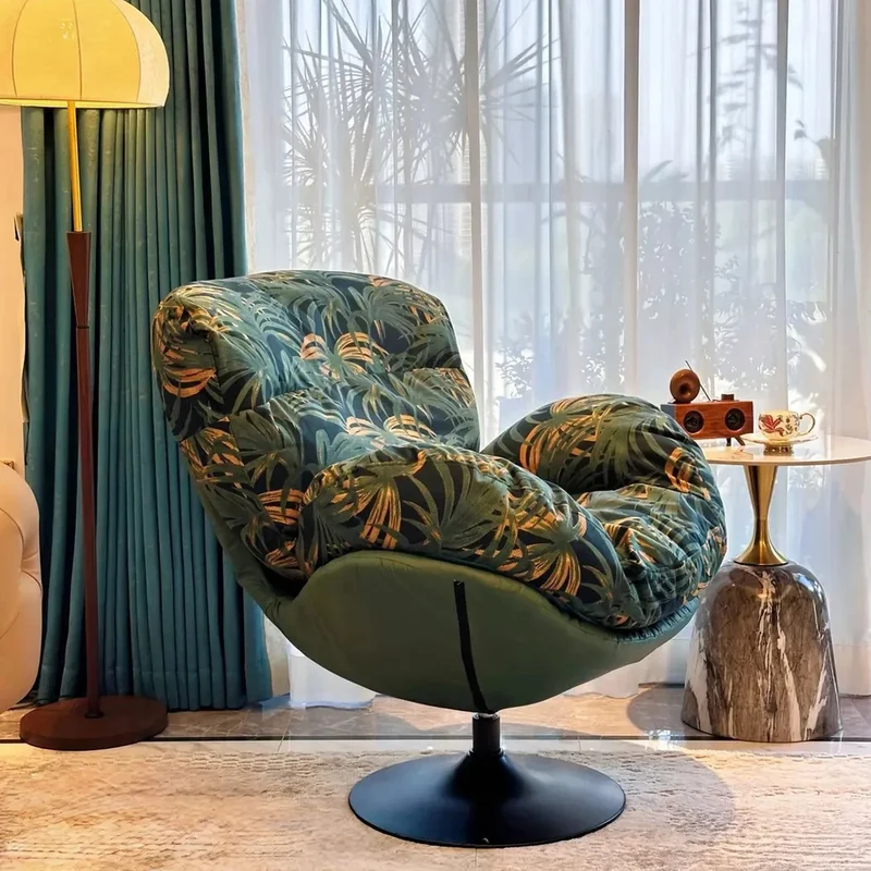 Contemporary Nordic Circular Arc Carbon Steel Cat Scratching Leather Techno Fabrics Plastic Pearly Velvet Cotton Lazy Sofa Backrest Armless Swivel for Living Room