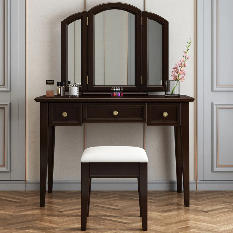 Traditional Solid Wood Vanity Makeup Table Set 3-Drawer Dressing Table