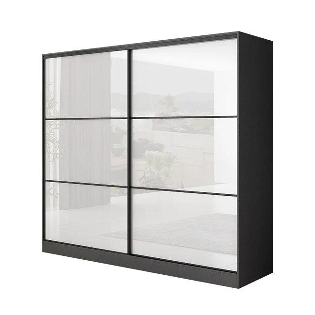 White and Black Wardrobe Armoire Engineered Wood Wardrobe Closet