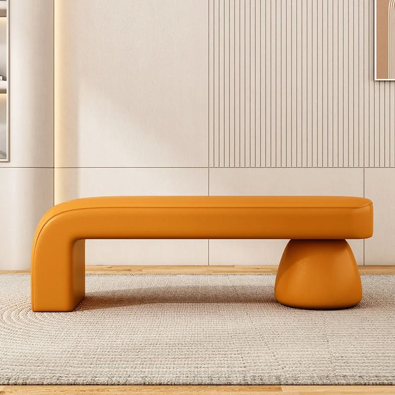 Contemporary Luxury Strip Solid Wood Plywood PU Leather Sponge Bench Armless Backless For Living Room