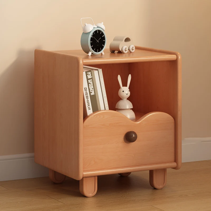 Contemporary Creative Beech Wood Cloud-Shaped Square Nightstand With 1-Drawer For Bedroom