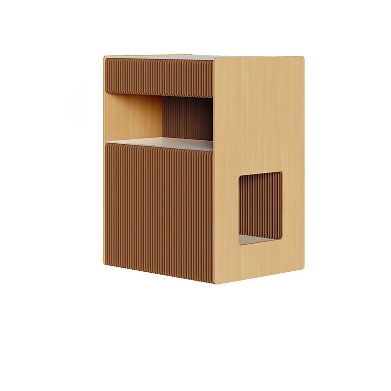 Contemporary Creative Kraft Paper Wood PS Board Rectangular Nightstand With 2 Tiers For Bedroom