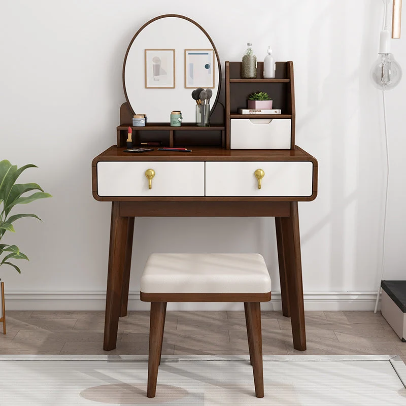 Scandinavian Vanity Set Solid Wood Make-up Vanity with 3 Drawer and Mirror