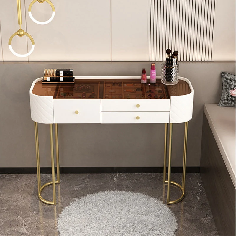15.74" Wide Vanity Desk with 3 Storage Drawers Glam Glass Dresser, Whit