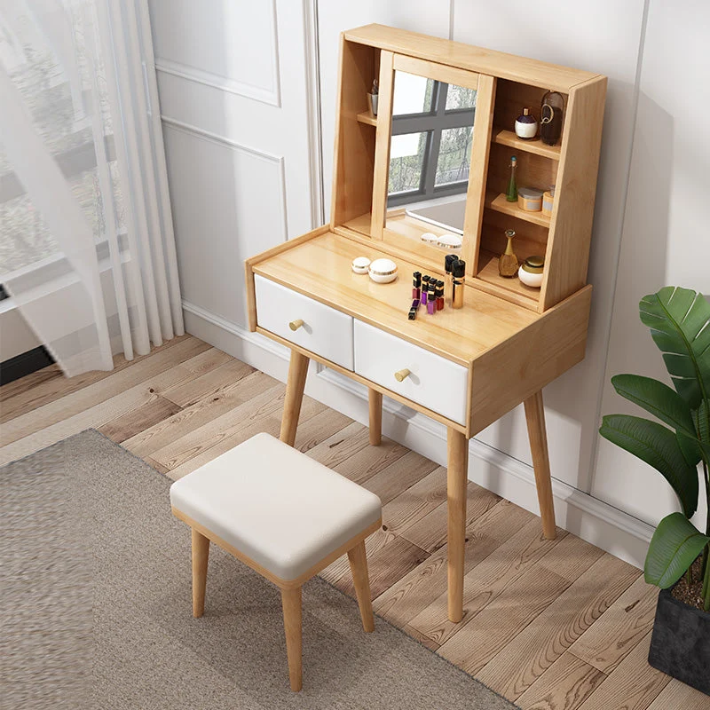 Scandinavian Dressing Table with Mirror and 2-Drawers Solid Wood