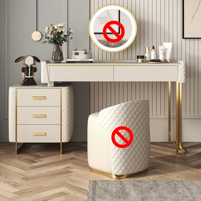 Glam Stone Top Vanity Makeup Table Set Wooden 5-Drawers Dressing Table
