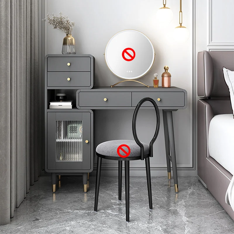 5-Drawer 1-Door Vanity Makeup Dressing Table Set with Stool - 31.5" W
