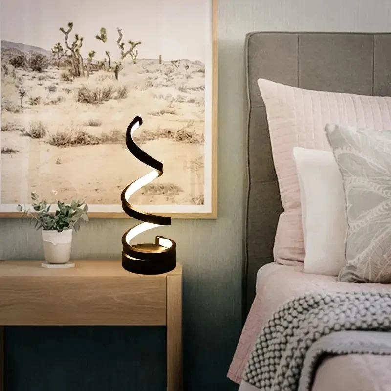 Modern Art Deco Spiral Aluminum Iron Silicone LED Table Lamp For Bedroom