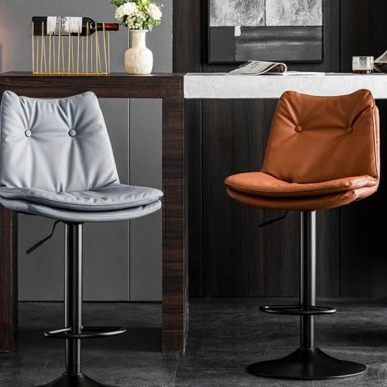 Modern Minimalist Faux Nappa Leather Iron Curved Square Bar Stool With Backrest For Dining Room