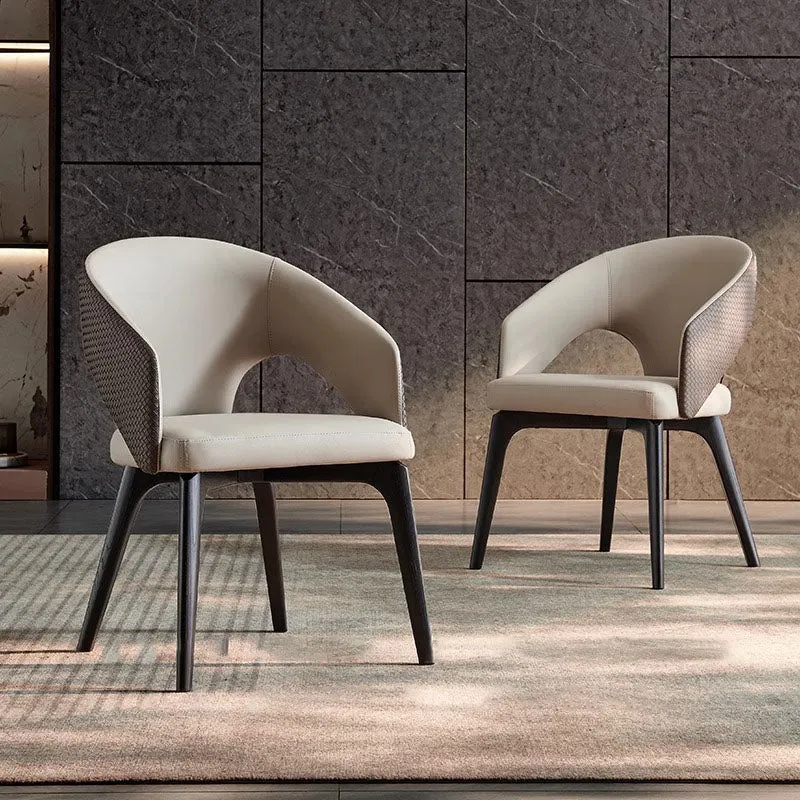 Modern Luxury PU Leather Solid Wood Curved Rounded Square Backrest Dining Chair For Dining Room