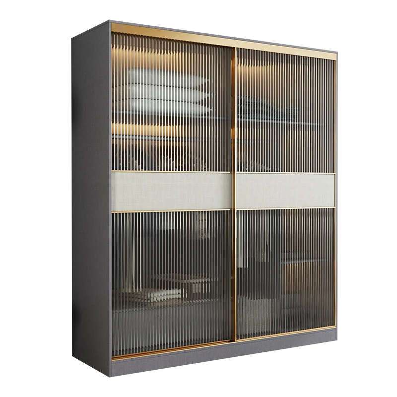 Modern Sliding Door Wardrobe for Home Grey Cabinet with Clear Glass Door