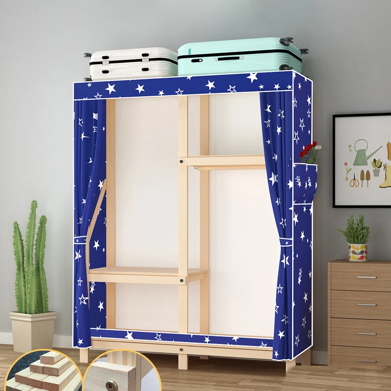 Contemporary Style Wardrobe Pine Solid Wood Wardrobe Closet with Legs