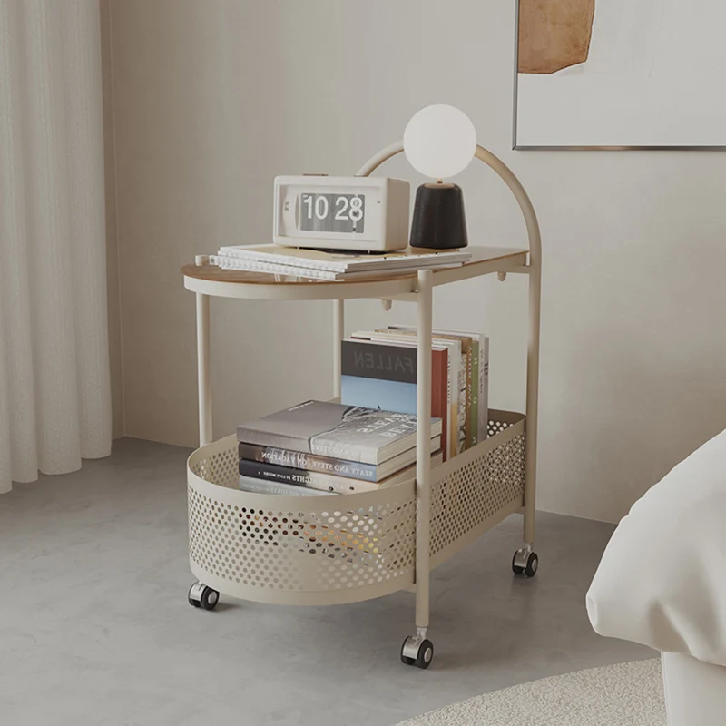 Contemporary Scandinavian Glass Iron Arched Mobile Side Table With 2-Tier For Living Room
