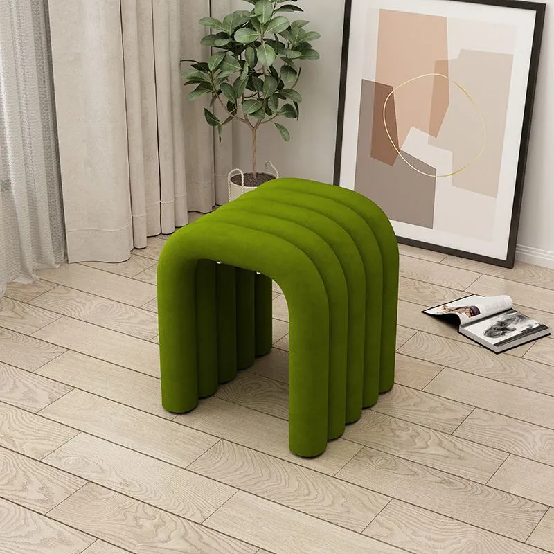 Contemporary Creative Arc Carbon Steel Velvet Sponge Low Stool Backless Armless For Living Room