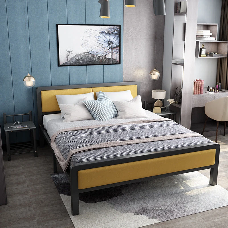 Contemporary Low Profile Panel Bed Upholstered Standard Bed in Black