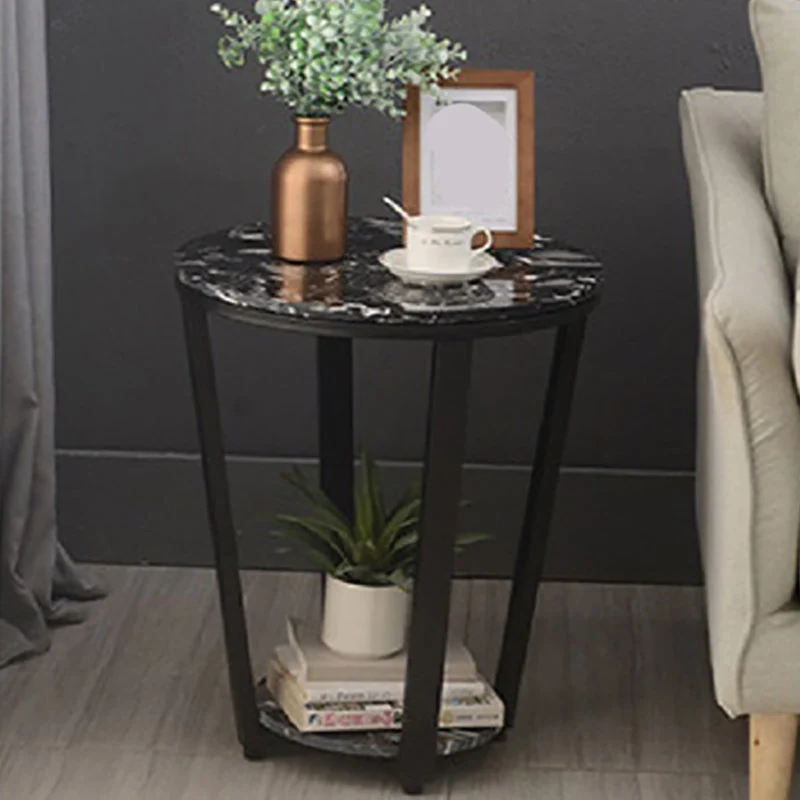 Contemporary Faux Marble Accent Table Nightstand 22.83" Tall Bed Nightstand with 2 Shelves