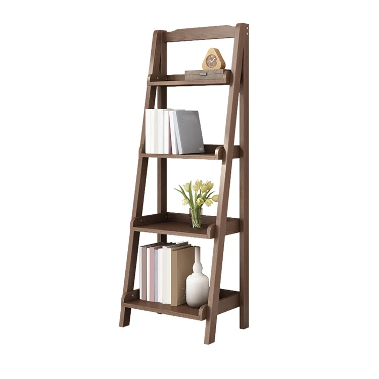 Contemporary Open Ladder Bookshelf Rubber Wood Vertical Bookcase