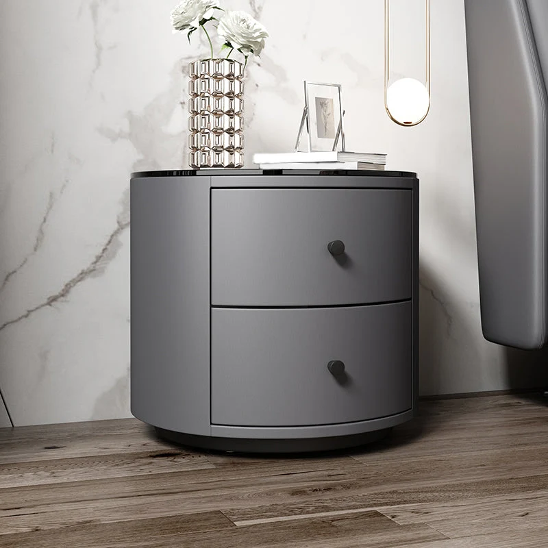 Modern Bedside Cabinet Glass and Rubberwood Night Table for Bedroom