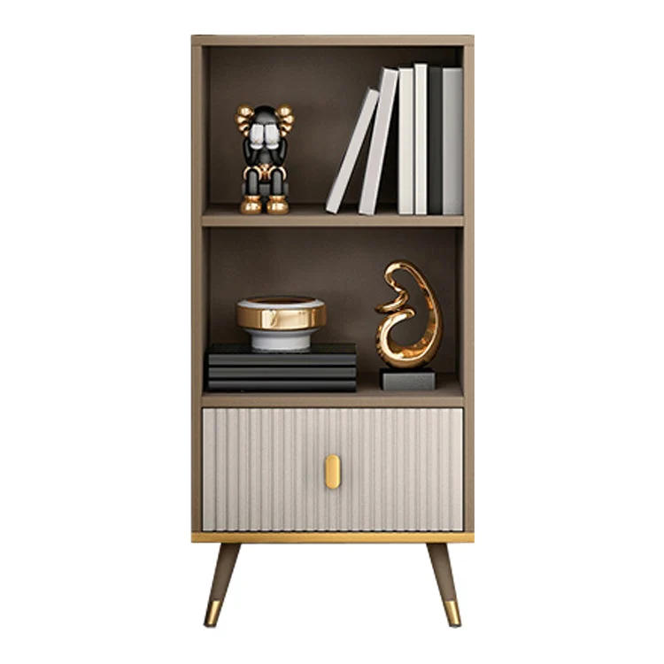 Rectangle Closed Back Bookcase Modern Wooden Bookshelf with Drawers