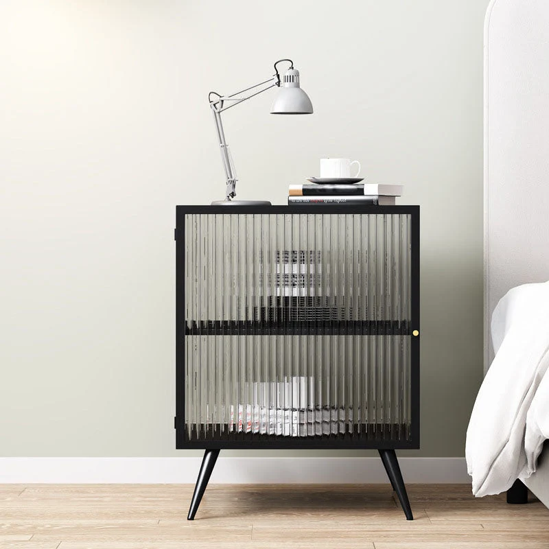 Modern Glass Door Night Table Metal Storage Nightstand for Bedroom