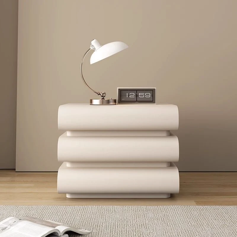 Contemporary Creative Faux Leather Solid Wood Metal Semi-Round Square Nightstand With 3 Drawers For Bedroom