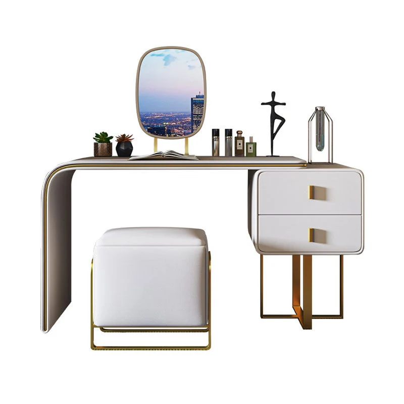 2-Drawer Glam Makeup Vanity Set Faux Leather Vanity Dressing Table