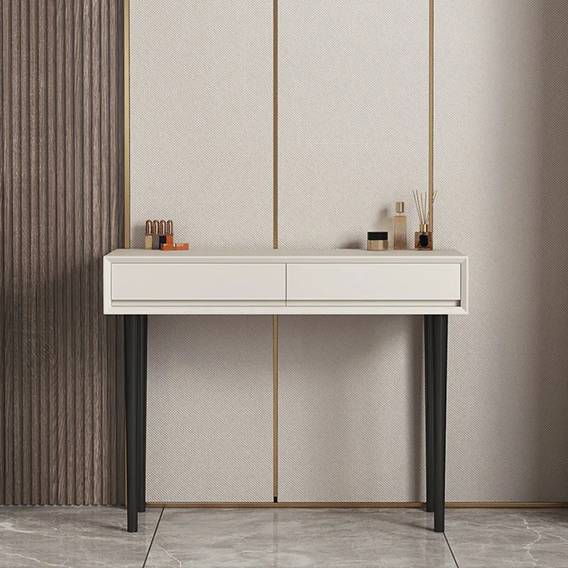Contemporary 2-Drawer Wood Vanity Makeup Dressing Table in White with Stool