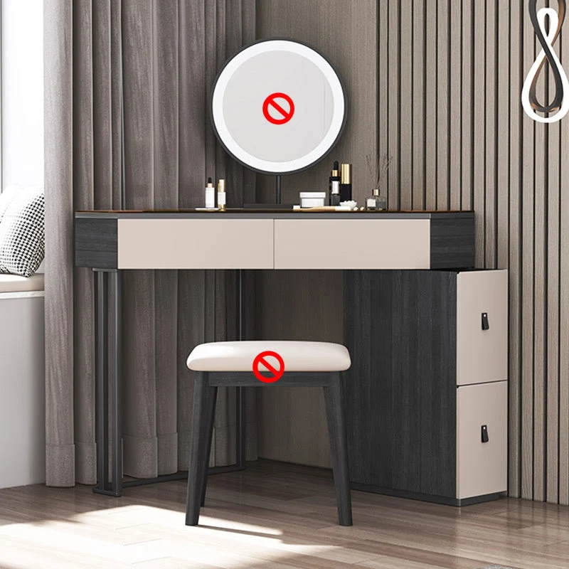Black Modern Vanity Wood Mirrored Makeup Dressing Table Stool Set