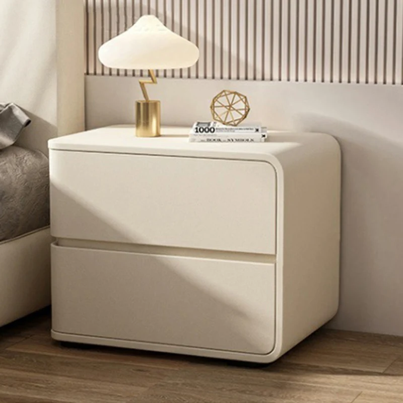 Contemporary Luxury Rectangle Microfiber Leather MDF Plywood Pine Wood Plastic Metal Nightstand 2-Drawer For Bedroom