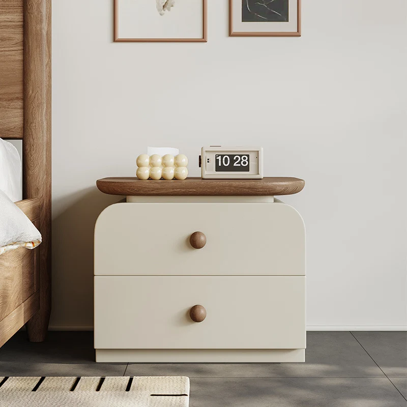 Traditional Vintage Square Solid Wood Plywood MDF Cat-Scratch Leather Nightstand 2-Drawer For Bedroom