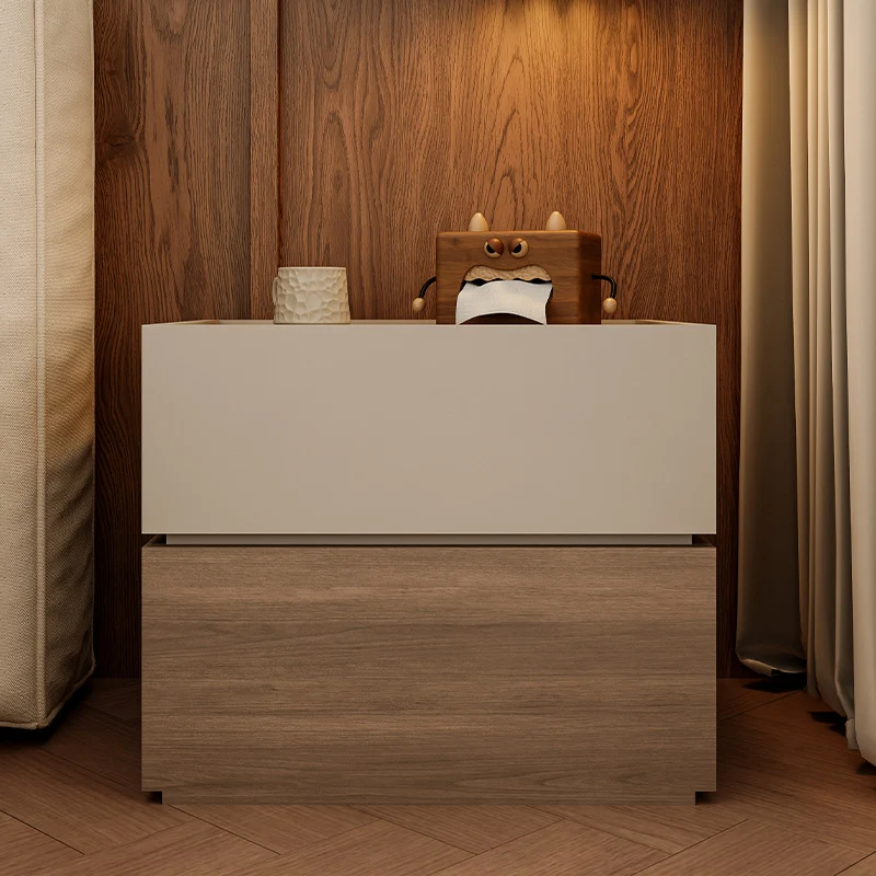Modern Luxury Solid Wood Eco-Board Stacked Cube Nightstand With 2 Drawers For Bedroom