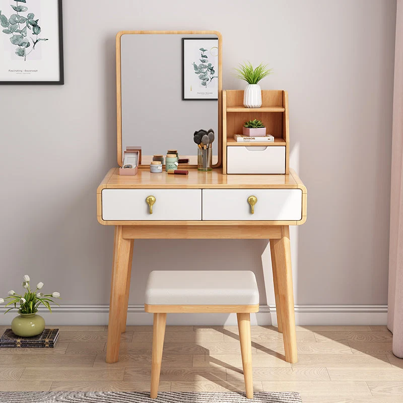 Modern Solid Wood Vanity Makeup Table Vanity Stool with Mirror