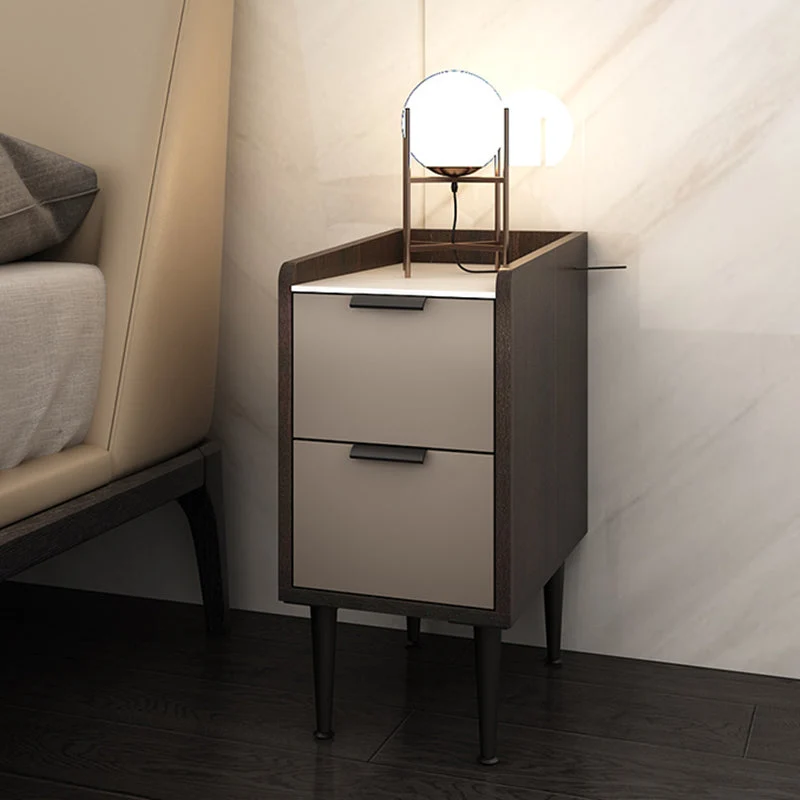 Contemporary Night Table Faux Wood Bed Nightstand with Drawers