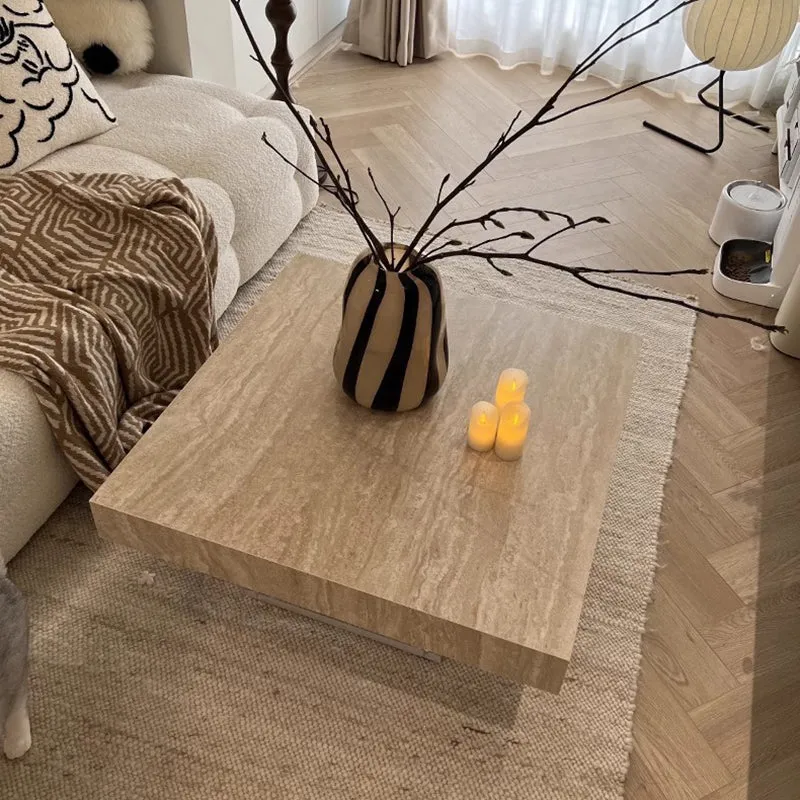 Modern Minimalist Square & Rectangular Rock Slabs Acrylic Coffee Table 1-Tier For Living Room