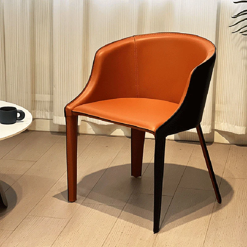 Modern Minimalist Saddle-Style Faux Leather & Carbon Steel Curved Dining Chair For Dining Room, Bedroom & Living Room